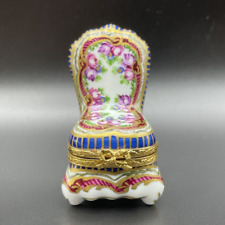 Vintage Limoges Hinged Trinket Box BOUDOIR CHAIR Purple Flowers FRANCE, used for sale  Shipping to South Africa