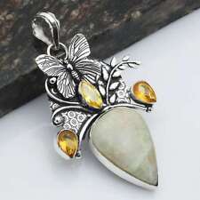 Aqua Seraphinite Citrine Gemstone Ethnic Handmade Pendant Jewelry 2.48" AP-34810 for sale  Shipping to South Africa