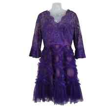 Marchesa Notte Evening Party Dress Tulle Lace Mesh Gown Purple V Neck Size 8 for sale  Shipping to South Africa
