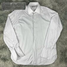 STEFANO RICCI Purple White Striped Spread Collar French Cuff Dress Shirt 17.5 44 for sale  Shipping to South Africa