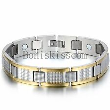 Pulseira magnética masculina prata ouro dois tons aço inoxidável link terapia golfe comprar usado  Enviando para Brazil