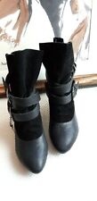 BRONX LEATHER & SUEDE DESIGNER BLACK ANKLE BOOTS WITH 2 STRAPS & BUCKLES NWT for sale  Shipping to South Africa