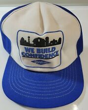 Boné caminhoneiro vintage DOW isopor "WE BUILD TRUST" azul Snapback EUA  comprar usado  Enviando para Brazil