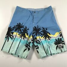 Shorts masculino vintage Quiksilver 30 palmeiras azuis cali surf praia feito nos EUA, usado comprar usado  Enviando para Brazil