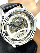 Zegarek męski Stuhrling automatyczny szkielet srebrna tarcza czarny skórzany pasek 48mm na sprzedaż  Wysyłka do Poland