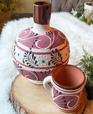 Tonala Mexican Folk Art Clay Pottery 2 pc Handmade Water Jug Decanter & Mug VTG for sale  Shipping to Canada