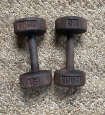 Vintage York Set Of Two 15 LB Round Head Dumbbells USA  30 Total Pounds for sale  Shipping to South Africa