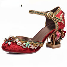 Sandálias femininas de veludo vintage salto oco flor sapatos de festa salto alto comprar usado  Enviando para Brazil