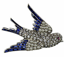Vitoriano 1.72ct Rosa Corte Diamante Blue Safira Ruby Pássaro Voador Broche de Casamento  comprar usado  Enviando para Brazil