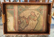 Usado, Bandeja de servir vintage de madeira mapa das Américas geografia 18 polegadas com alças comprar usado  Enviando para Brazil