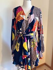 Nasty Gal Leaf Print Dress Long Sleeve Size XL Zipper and Tie belt, used for sale  Shipping to South Africa