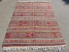 Used, old 1960s vintage turkish kilim hand knotted area rug,5x7 wool faded farmhouse for sale  Shipping to South Africa