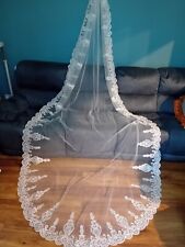 Used, Wedding veil ivory 1 tier cathedral length veil & combslide sequined edge v340 for sale  Shipping to South Africa