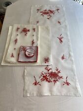 Conjunto de guardanapos de madeira bordados branco vermelho floral linho tablerunner placemats, usado comprar usado  Enviando para Brazil