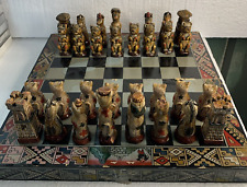 Small Unique Peruvian Chess Game + Folding Wood Board, Handmade Pieces Cats Dogs for sale  Shipping to South Africa