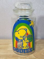 Vintage Peanuts Snoopy Woodstock Rainbow Goodies Glass Candy Jar w/ Lid 1965 for sale  Shipping to South Africa
