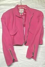 Vintage Mondi Women Crop Pink Wool Zip Blazer w Shoulder pads sz 40 Rayon lining for sale  Shipping to South Africa