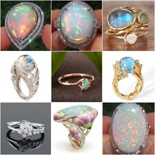 Retro 925 Silver Moonstone Ring Women Wedding Opal Jewelry Gift Size 5-10 til salgs  Frakt til Norway