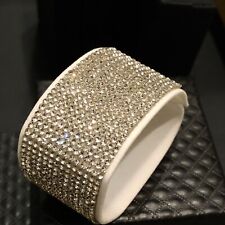 Swarovski Elements Crystal Wrap Bracelet White Alcantara Leather Wide Bling Cuff for sale  Shipping to South Africa