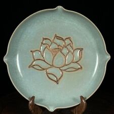 Placas florales de loto de porcelana de horno de porcelana antigua china Song Dy Ru de fina colección segunda mano  Embacar hacia Argentina
