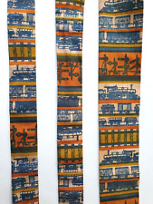 VINTAGE ROOSTER Square End NECK TIE Hand Printed SUN FABRICS TRAIN RAIL ST LOUIS for sale  Shipping to South Africa