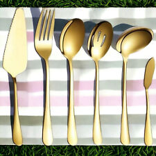 Serving Utensil Set 6 Piece Serving Flatware Cake Slice Slotted Spoon Home Gold, used for sale  Shipping to South Africa