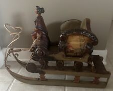 Antique 1900s Austrian German Hand Carved Painted Wood Figure Iron Sleigh Sled for sale  Shipping to South Africa