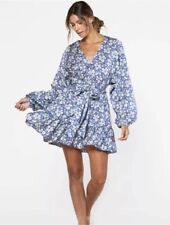 Vestido Outerknown Lulu azul floral algodão orgânico/seda/cânhamo amarrar cintura tamanho P comprar usado  Enviando para Brazil