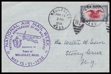 1938 United States National Air Mail Week Cover Wellesey Mass to Stoney Creek NY, used for sale  Shipping to South Africa