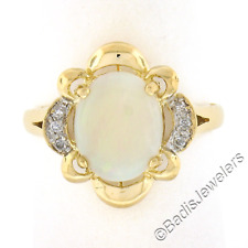 Cabochão oval de ouro amarelo 14k opala australiana com diamante e anel de moldura recortada comprar usado  Enviando para Brazil