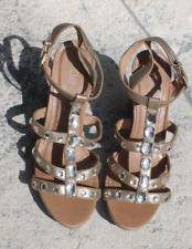 BRASH STRAPPY WEDGE HEELS SHOES SIZE 8 GOLD STRAPS WITH RHINESTONES 4" HEEL for sale  Shipping to South Africa