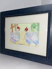 Pintura em aquarela galo galinha emoldurada 11,5x12” fazenda assinada comprar usado  Enviando para Brazil