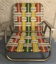 Used, VINTAGE WEBBED ALUMINUM LOW FOLDING BEACH LAWN CHAIR White Yellow Green Orange for sale  Shipping to South Africa