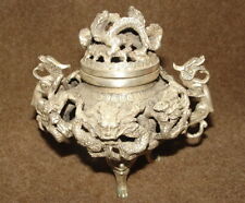Used, An Old Silver Smoking Vessel Incense Vessel, with Dragon Statue & Sealmark  for sale  Shipping to South Africa