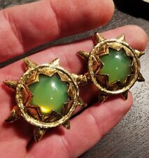 Claire Deve Pair Vintage Fancy Gold Metal & Fashion Glass Earclips for sale  Shipping to South Africa
