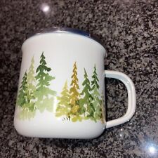 LL Bean Enamel Camping Mug Coffee Cup Evergreen Trees  for sale  Shipping to South Africa