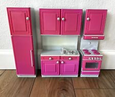 Barbie Size Pink Ever Sparkle ES Toys Kitchen 3 Piece Fridge Stove Sink Cabinets for sale  Shipping to South Africa