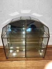 Vintage Brass & Glass Display Curio Cabinet 2 Shelves Mirror Back & Hinged Door for sale  Buffalo
