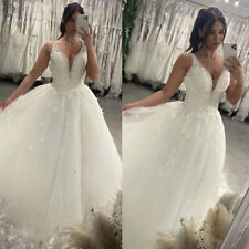Sparkly Wedding Dress Boho Deep V Neck A Line 3D Flowers Sleeveless Bridal Gowns for sale  Shipping to South Africa