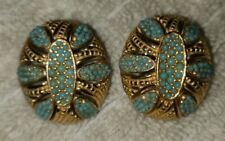 VINTAGE SIGNED CINER MICRO FAUX TURQUOISE GOLDTONE CLIP ON EARRINGS for sale  Shipping to South Africa