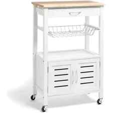 White Wood & Oak Top Kitchen Island Trolley on Wheels with Storage & Cabinet for sale  Shipping to South Africa