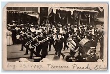 1907 Fireman's Parade Marching Band Jewelry Store Elmira NY RPPC Cartão Postal Fotográfico comprar usado  Enviando para Brazil