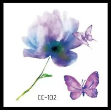 🙂 Tatuaje temporal de flores lilas y mariposas 🙂 Arte corporal pequeño adulto 6x6 cms segunda mano  Embacar hacia Mexico