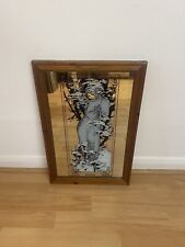 Vintage Art Nouveau Young Lady Stained Glass Wall Mirror With Wooden Frame for sale  Shipping to South Africa