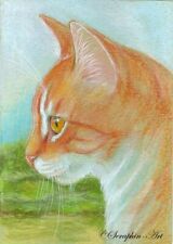 Ginger Tabby Cat Original Pencil ACEO Drawing Painting Red Kitten Seraphin-Art for sale  Shipping to Canada