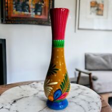 Jarrón de 12" de cerámica Talavera arte popular mexicano floral pintado a mano terracota pintada a mano segunda mano  Embacar hacia Mexico