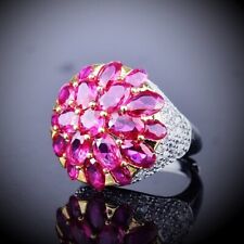 New Charm Flower Design Red Corundum Gems Luxury Classical Silver Women Ring for sale  Shipping to South Africa