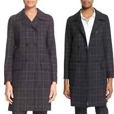 Theory Abla tile check plaid double breasted wool blend long trench coat size XS, used for sale  Shipping to South Africa