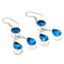 Used, Swiss Blue Topaz Gemstone 925 Sterling Silver Jewelry Earring 1.81 " C477 for sale  Shipping to South Africa