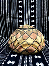 Large Vtg. African  Zulu tribe grass woven basket with lid.  8" H x 11.5" W, used for sale  Shipping to South Africa